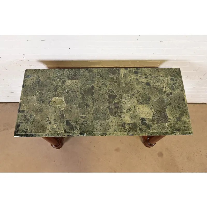 Maitland Smith French Empire of Louis XVI Carved Mahogany Faux Marble Top Console Table With Mirrored Back - Image 6