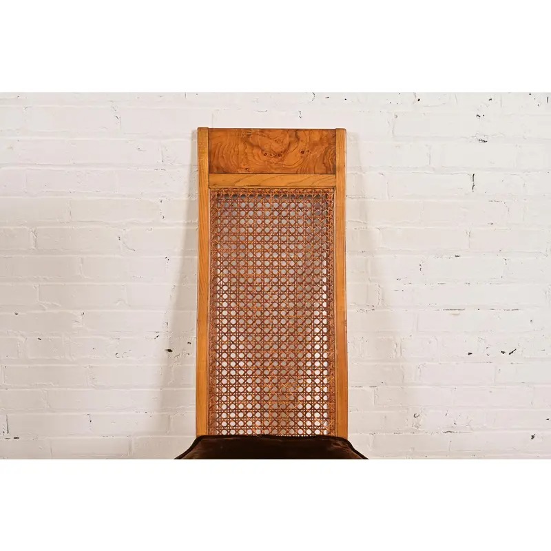 Milo Baughman Style Mid-Century Modern Burl Wood and Cane High Back Dining Chairs by Lane, Set of Four - Image 6