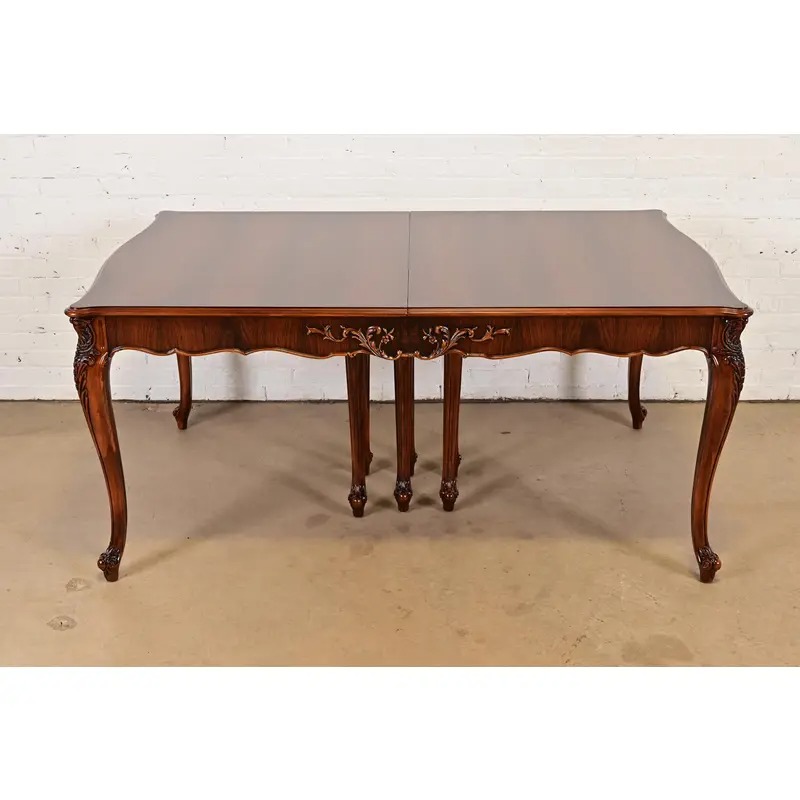 Romweber Antique French Provincial Louis XV Carved Rosewood Extension Dining Table, Newly Refinished - Image 6