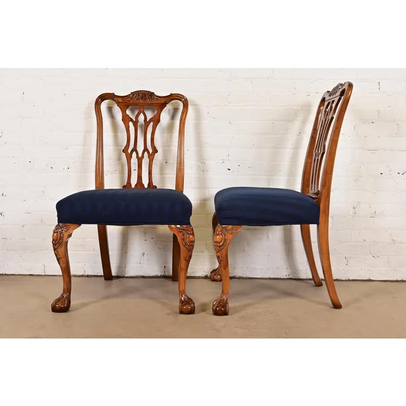 Romweber Chippendale Carved Walnut and Burl Wood Dining Chairs, Set of Six - Image 6