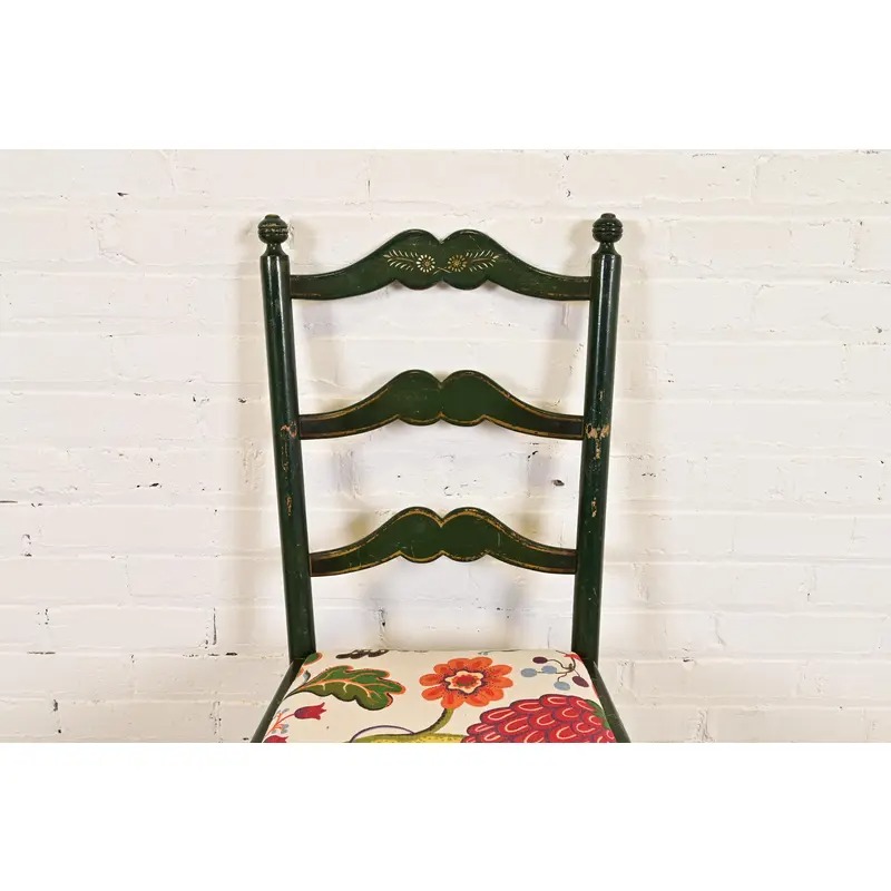 Stickley Brothers Antique Early American Country Cottage Green Lacquered Floral Painted Side Chair, Circa 1920s - Image 6
