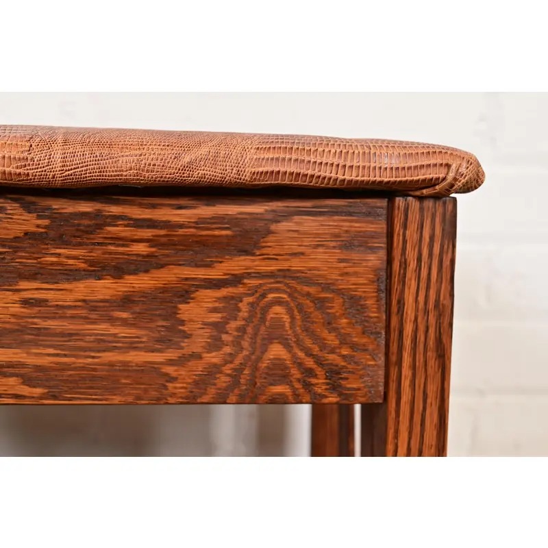 Stickley Style Antique Mission Oak Arts & Crafts Upholstered Footstool or Ottoman - Image 6