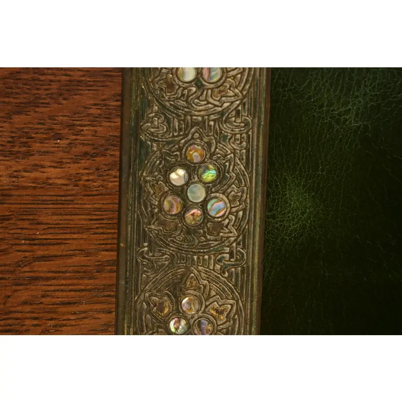 Tiffany Studios New York Bronze and Abalone Blotter Ends With Leather Desk Blotter - Image 6