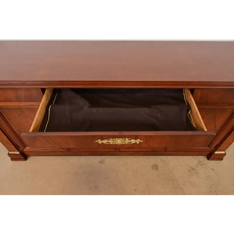 Baker Furniture French Regency Louis XVI Carved Cherry and Burl Wood Sideboard or Bar Cabinet - Image 7