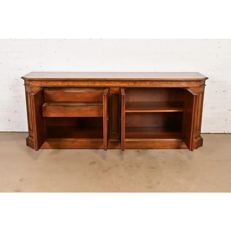 Baker Furniture French Regency Louis XVI Carved Cherry and Burl Wood Sideboard or Bar Cabinet, Circa 1960s - Image 7