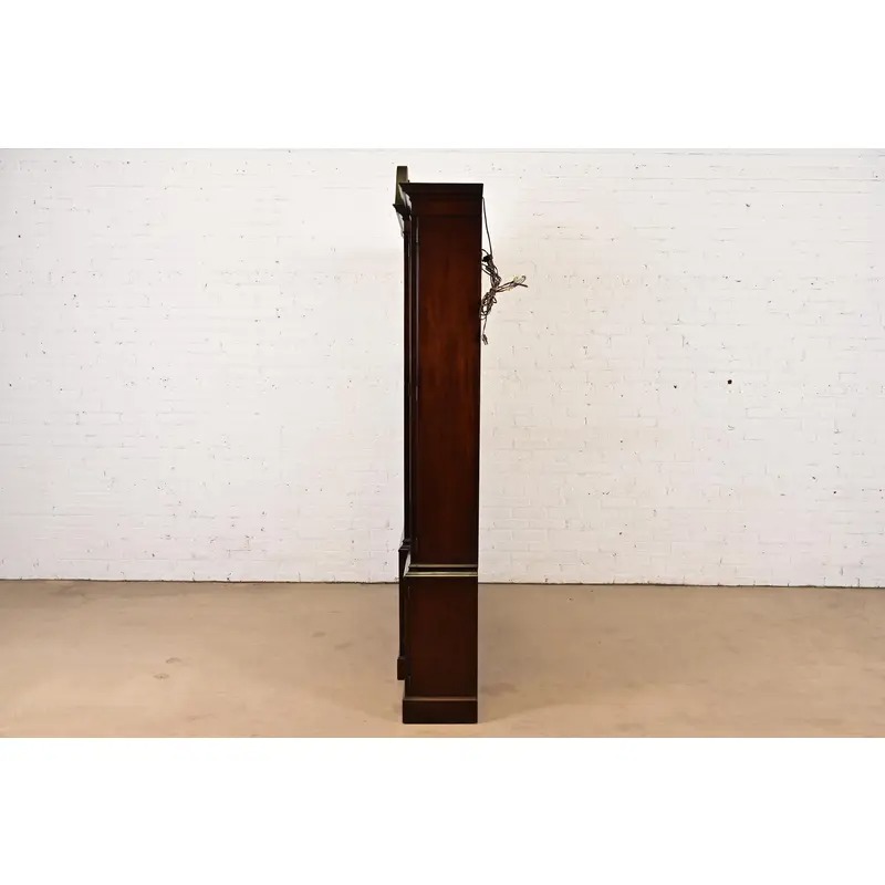 Baker Furniture Georgian Carved Flame Mahogany Lighted Breakfront Bookcase Cabinet, Circa 1960s - Image 7