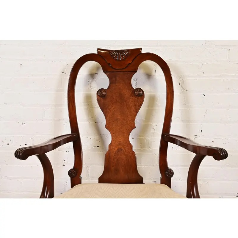 Baker Furniture Georgian Carved Mahogany Dining Chairs, Set of Six - Image 7