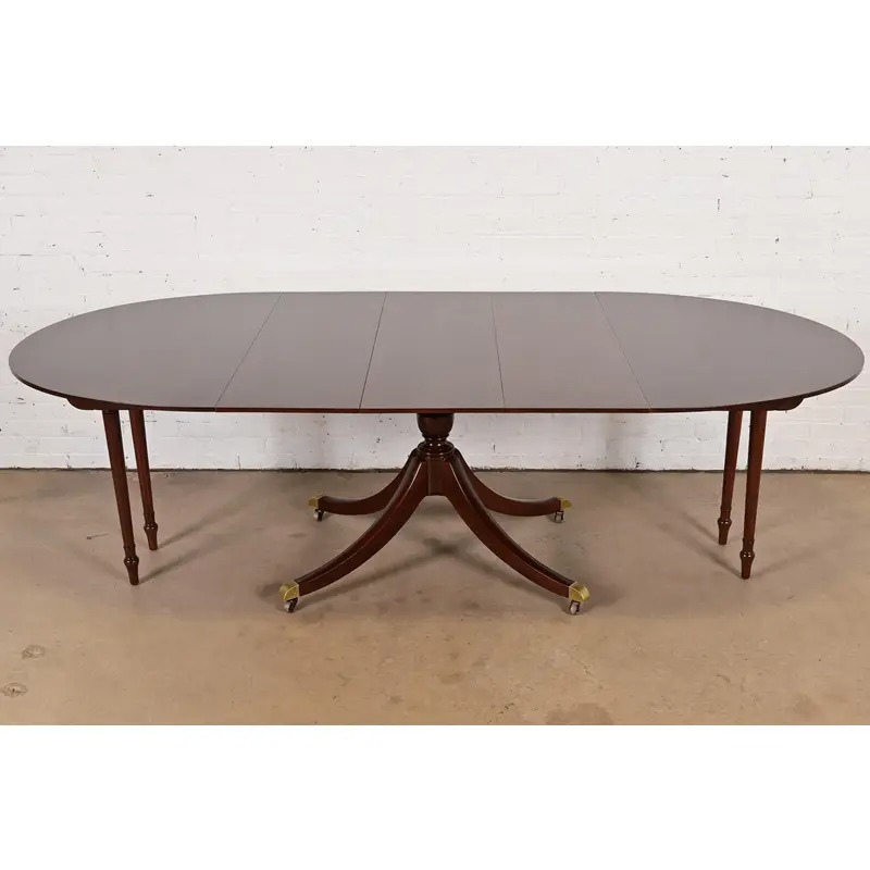 Baker Furniture Georgian Cherry Wood Pedestal Extension Dining Table, Newly Refinished - Image 7