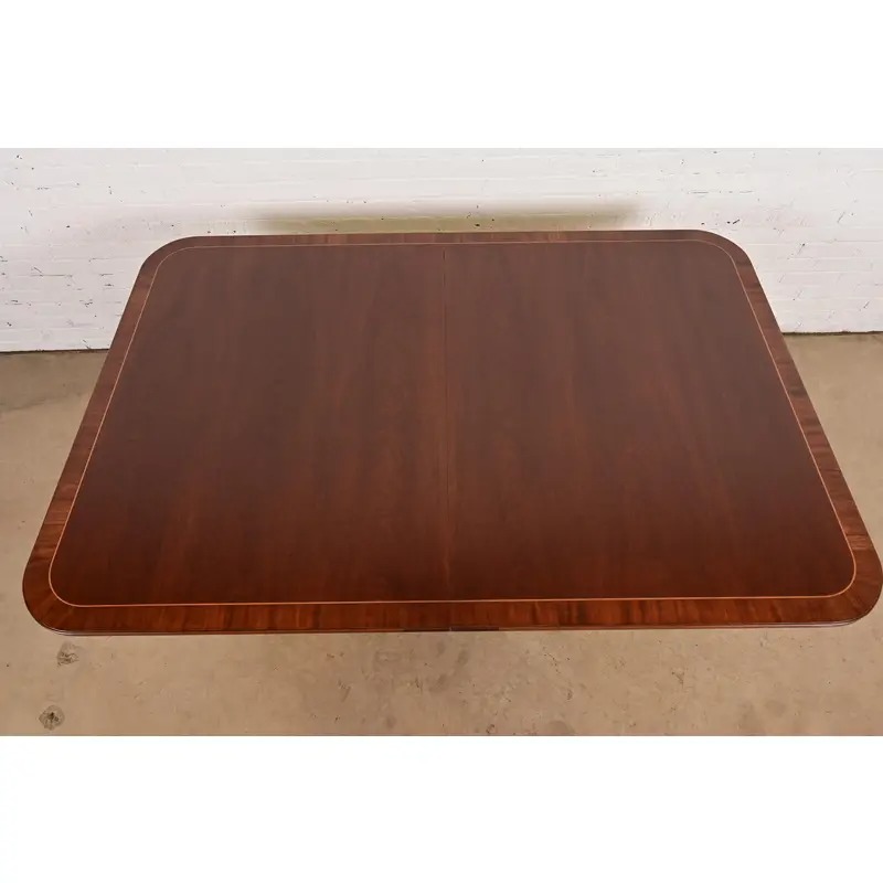 Baker Furniture Historic Charleston Georgian Banded Mahogany Double Pedestal Extension Dining Table, Newly Refinished - Image 7