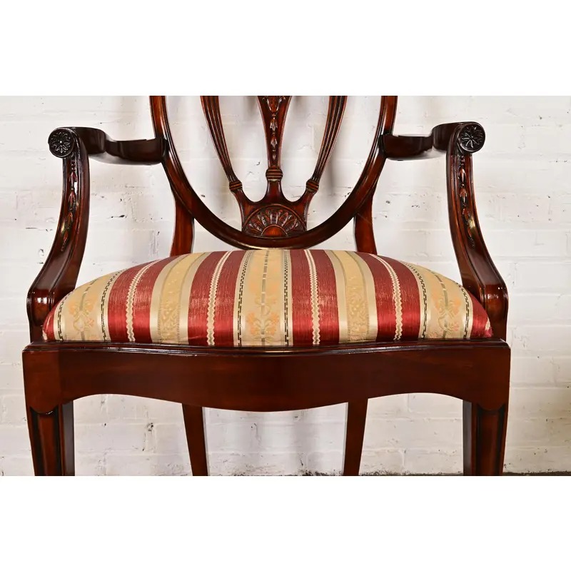 Baker Furniture Style Federal Carved Mahogany Shield Back Armchairs, Pair - Image 7