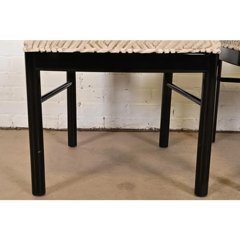 Drexel Heritage Mid-Century Modern Hollywood Regency Black Lacquer and Walnut High Back Dining Chairs, Pair - Image 7