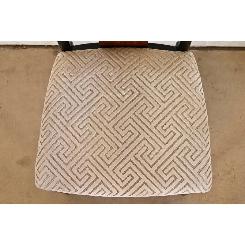 Drexel Heritage Mid-Century Modern Hollywood Regency Black Lacquer and Walnut High Back Dining Chairs, Set of Four - Image 7