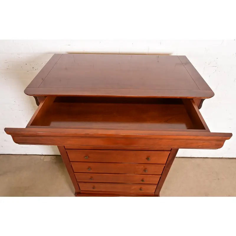 Grange French Louis Philippe Carved Cherry Wood Highboy Dresser or Chest of Drawers - Image 7