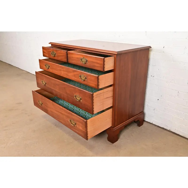 Henkel Harris Georgian Solid Cherry Wood Five-Drawer Dresser or Chest of Drawers, Circa 1960s - Image 7