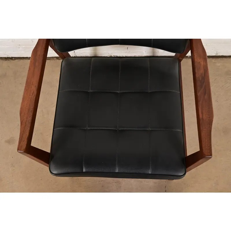 Jens Risom Style Mid-Century Modern Sculpted Walnut Lounge Chairs, Pair - Image 7