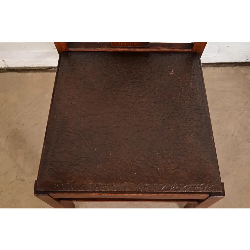 Limbert Style Antique Mission Oak Arts & Crafts T-Back Side Chairs or Dining Chairs, Pair - Image 7