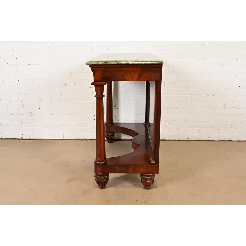 Maitland Smith French Empire of Louis XVI Carved Mahogany Faux Marble Top Console Table With Mirrored Back - Image 7