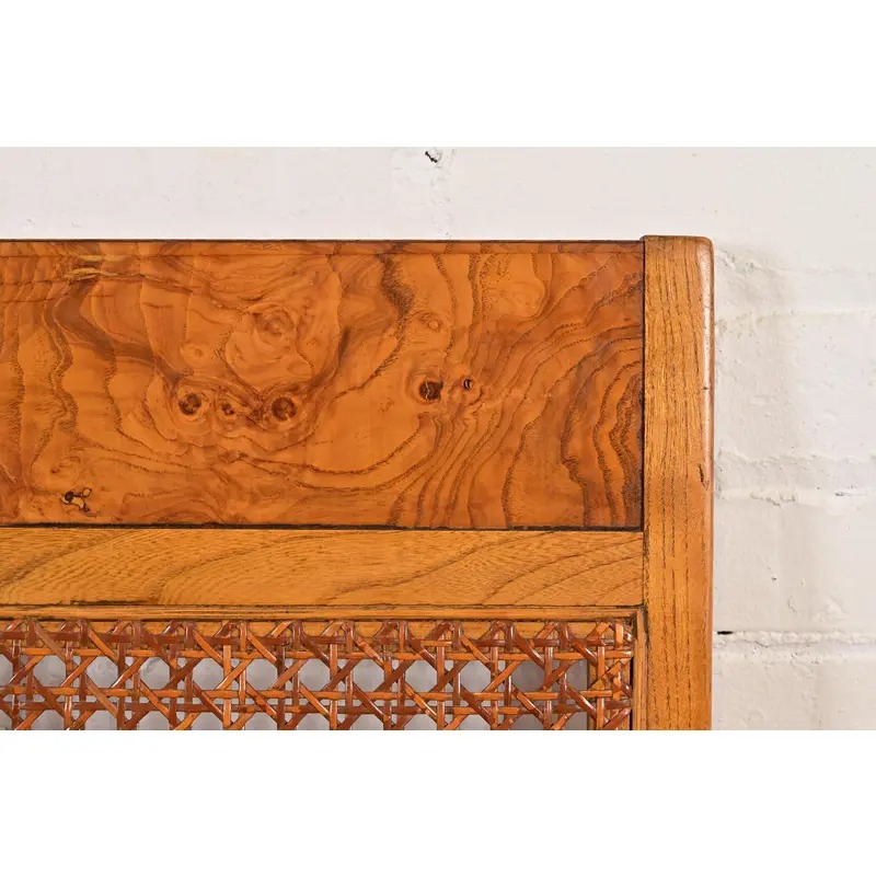 Milo Baughman Style Mid-Century Modern Burl Wood and Cane High Back Dining Chairs by Lane, Set of Four - Image 7