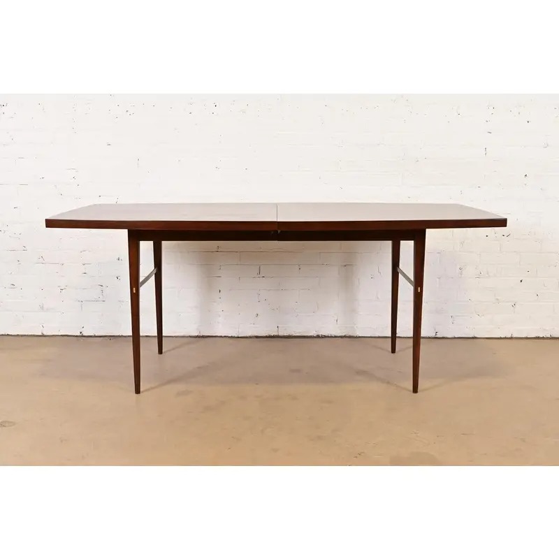 Paul McCobb for Directional Mid-Century Modern Walnut and Brass Extension Dining Table, Newly Refinished - Image 7