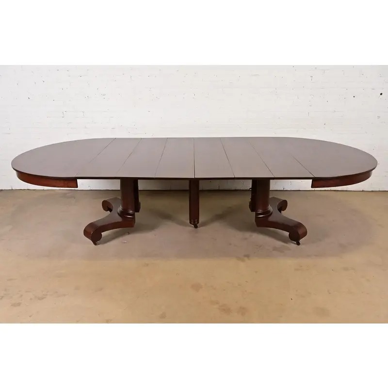 R. J. Horner Style Antique American Empire Monumental Carved Mahogany Pedestal Extension Dining Table, Newly Refinished - Image 7