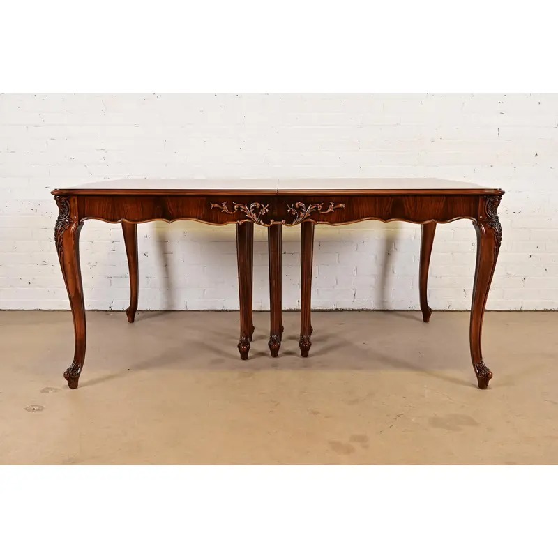 Romweber Antique French Provincial Louis XV Carved Rosewood Extension Dining Table, Newly Refinished - Image 7