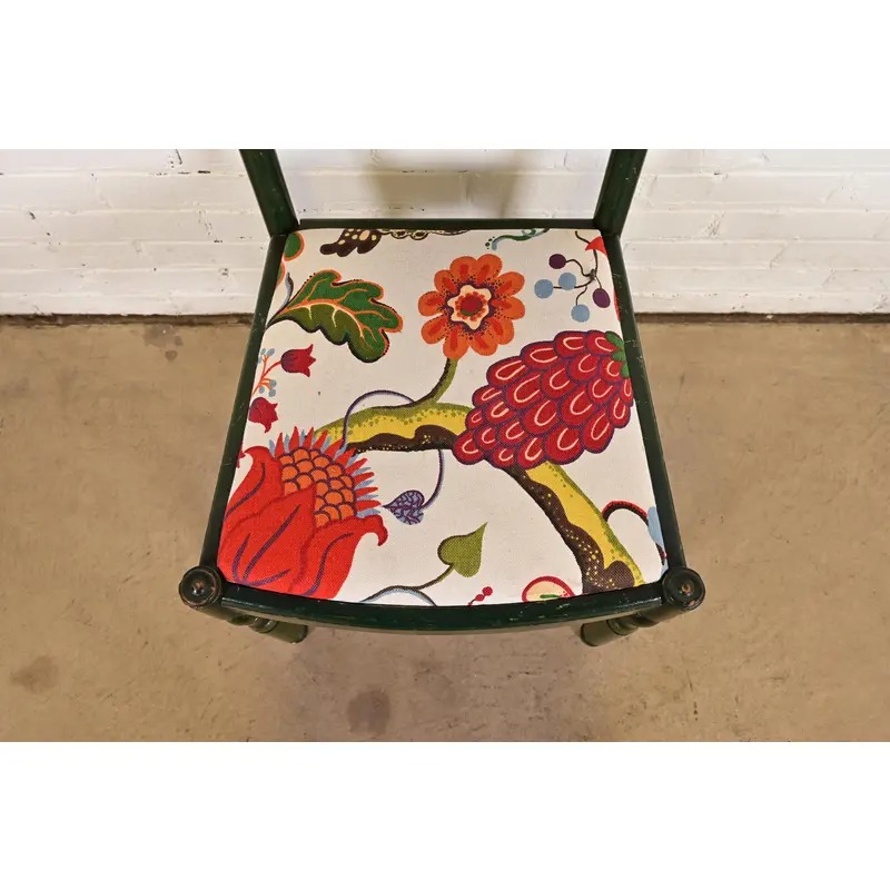 Stickley Brothers Antique Early American Country Cottage Green Lacquered Floral Painted Side Chair, Circa 1920s - Image 7