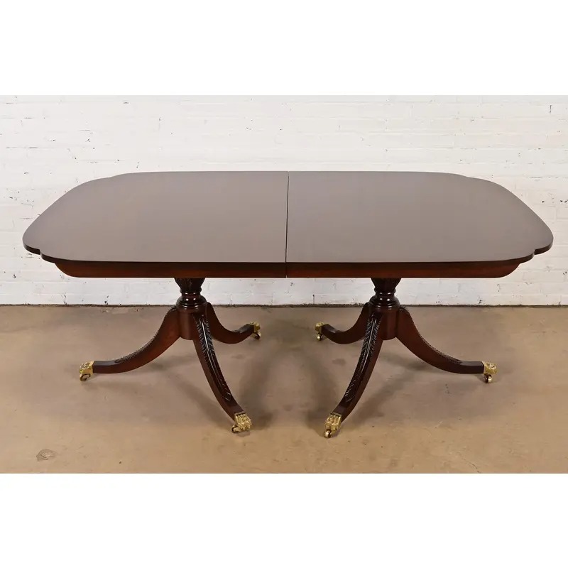 Stickley Georgian Mahogany Double Pedestal Extension Dining Table, Newly Refinished - Image 7