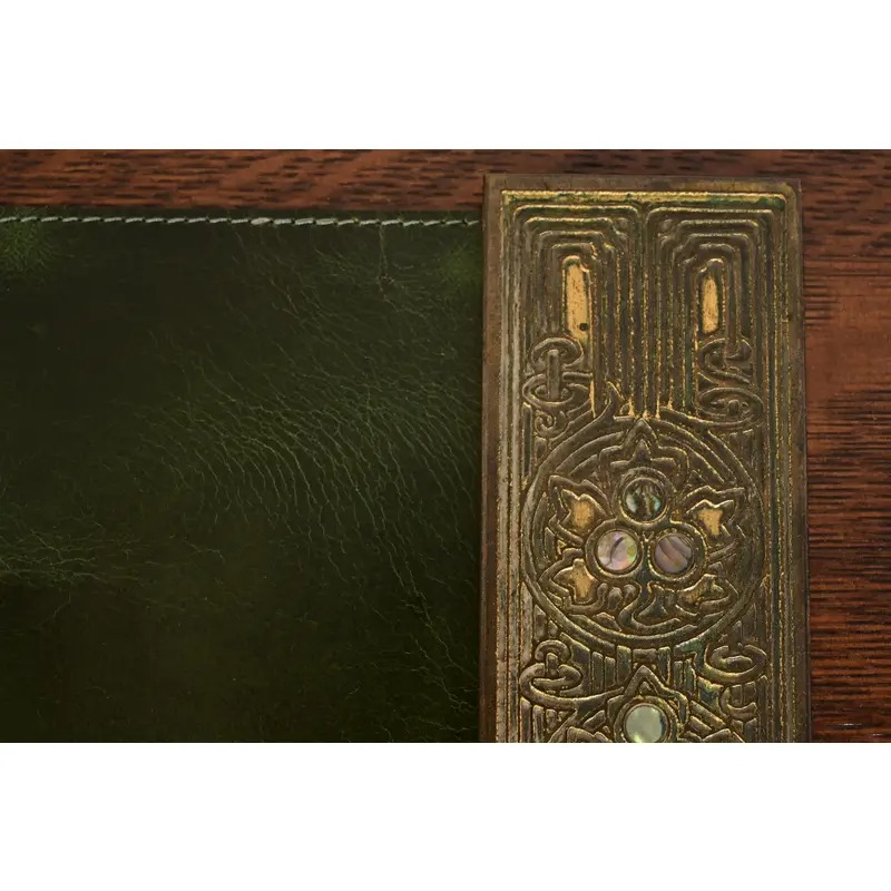 Tiffany Studios New York Bronze and Abalone Blotter Ends With Leather Desk Blotter - Image 7