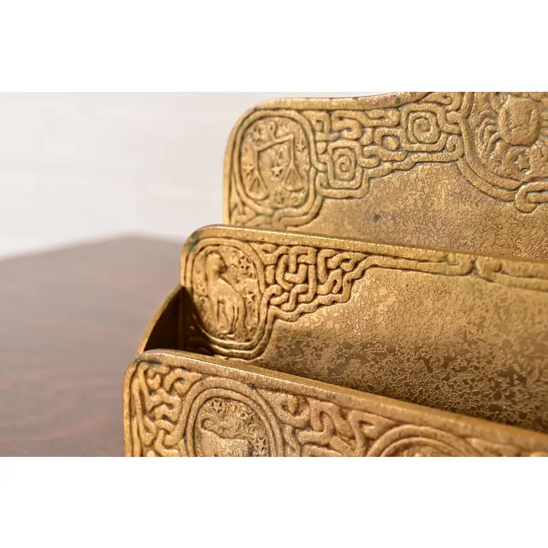 Tiffany Studios New York Zodiac Pattern Bronze Doré Letter Rack - Image 7