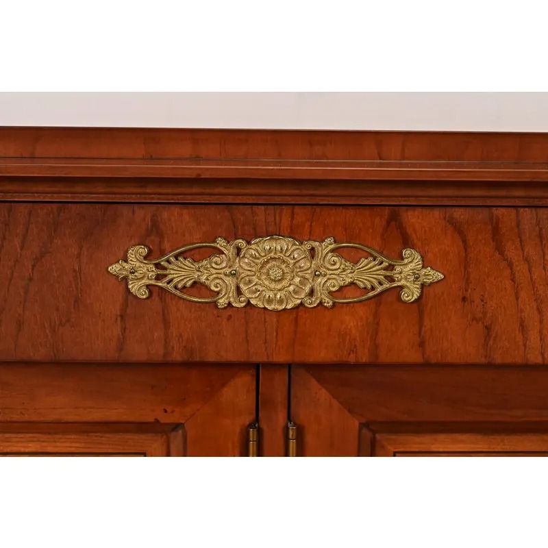 Baker Furniture French Regency Louis XVI Carved Cherry and Burl Wood Sideboard or Bar Cabinet - Image 8