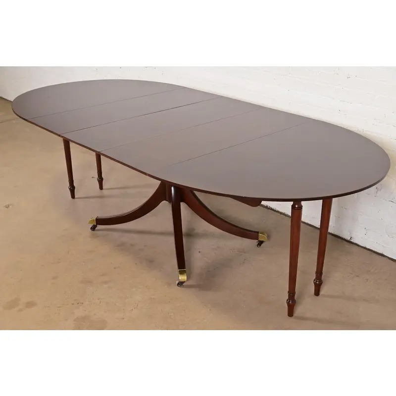 Baker Furniture Georgian Cherry Wood Pedestal Extension Dining Table, Newly Refinished - Image 8