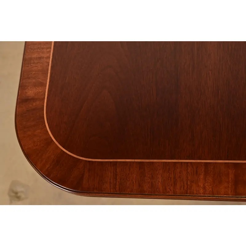 Baker Furniture Historic Charleston Georgian Banded Mahogany Double Pedestal Extension Dining Table, Newly Refinished - Image 8