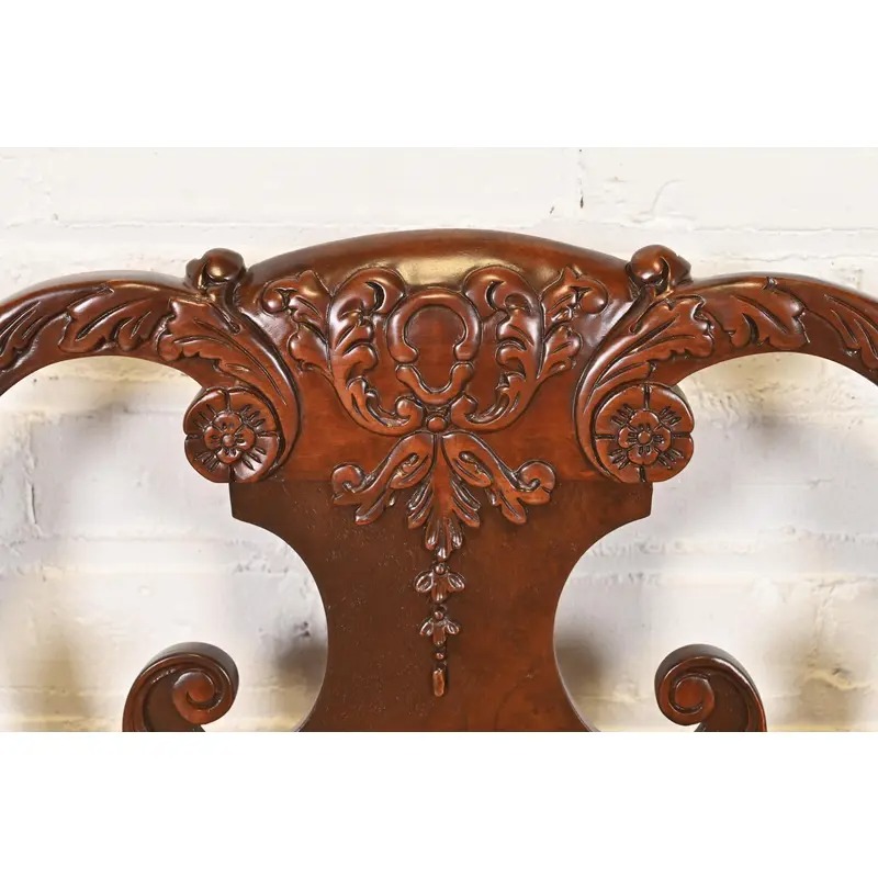 Baker Furniture Stately Homes Georgian Carved Burled Walnut Dining Chairs, Newly Refinished - Image 8