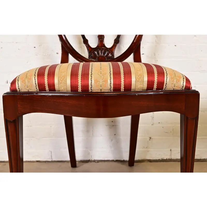 Baker Furniture Style Federal Carved Mahogany Shield Back Side Chairs or Dining Chairs, Pair - Image 8