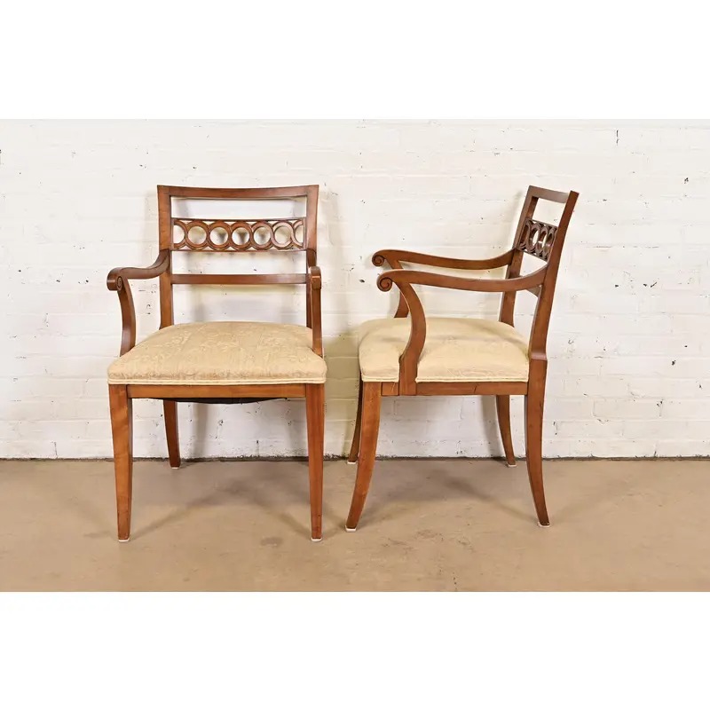 Kindel Furniture Regency Carved Cherry Wood Armchairs, Pair - Image 8