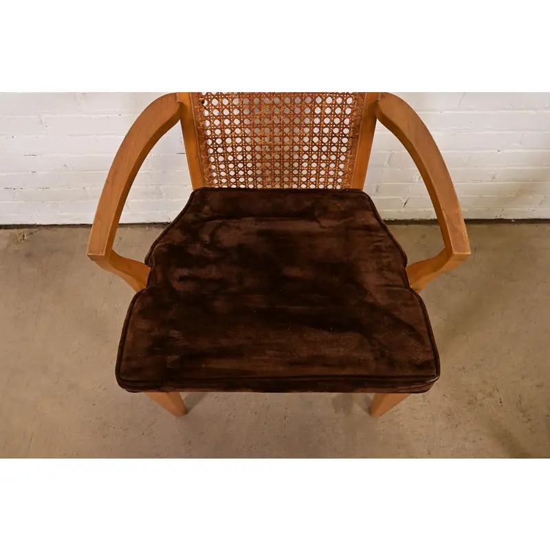 Milo Baughman Style Mid-Century Modern Burl Wood and Cane High Back Dining Chairs by Lane, Set of Eight - Image 8