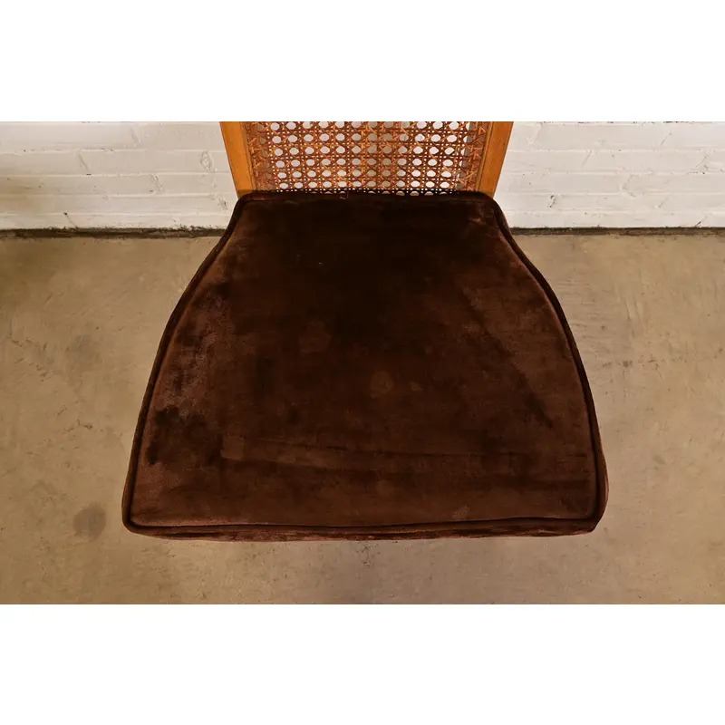 Milo Baughman Style Mid-Century Modern Burl Wood and Cane High Back Dining Chairs by Lane, Set of Four - Image 8