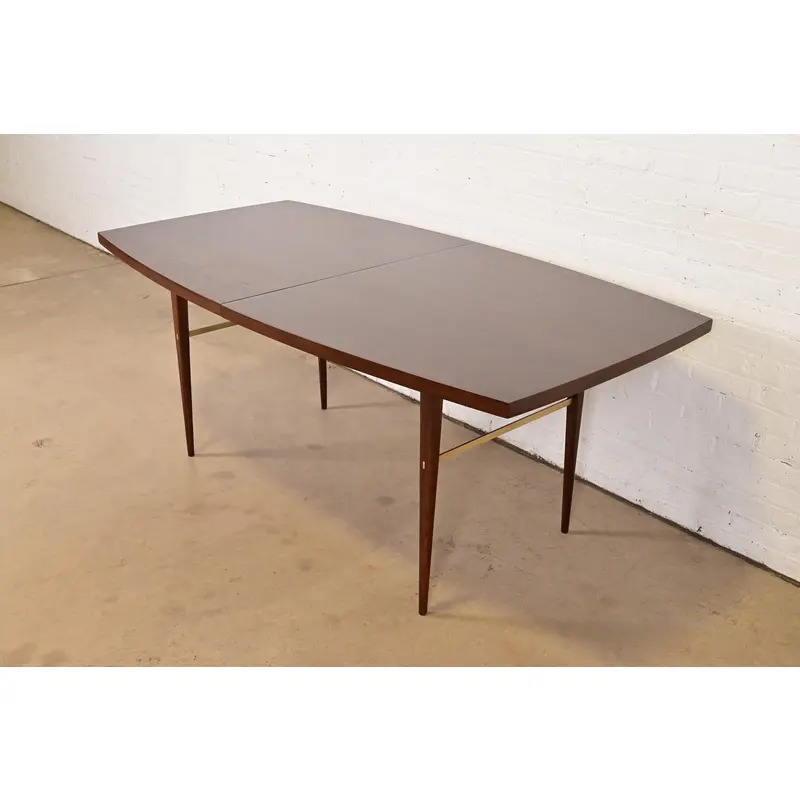 Paul McCobb for Directional Mid-Century Modern Walnut and Brass Extension Dining Table, Newly Refinished - Image 8