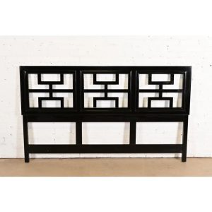 Raymond Sobota for Century Furniture Mid-Century Hollywood Regency Chinoiserie Black Lacquered King Size Headboard, 1970s