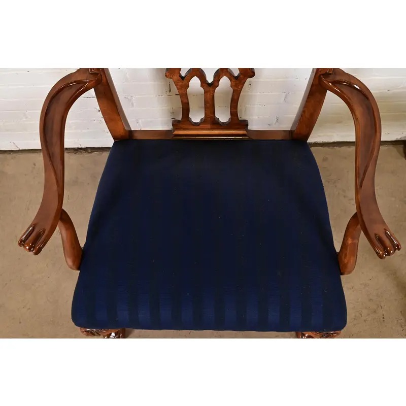 Romweber Chippendale Carved Walnut and Burl Wood Armchairs, Pair - Image 8
