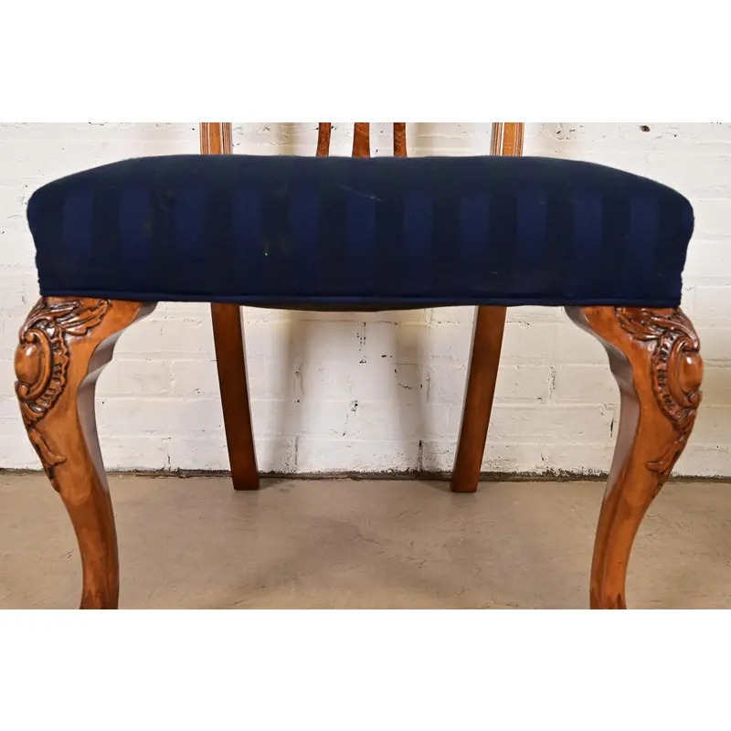 Romweber Chippendale Carved Walnut and Burl Wood Dining Chairs, Set of Four - Image 8