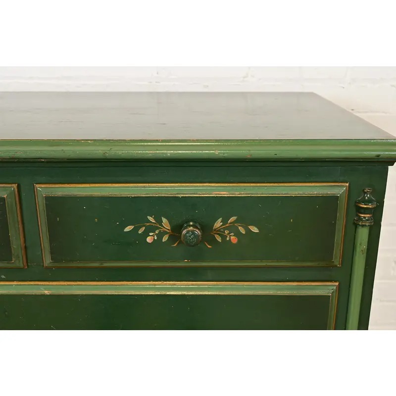 Stickley Brothers Antique Early American Country Cottage Green Lacquered Floral Painted Dresser, Circa 1920s - Image 8