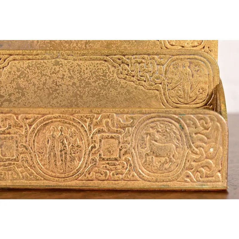 Tiffany Studios New York Zodiac Pattern Bronze Doré Letter Rack - Image 8