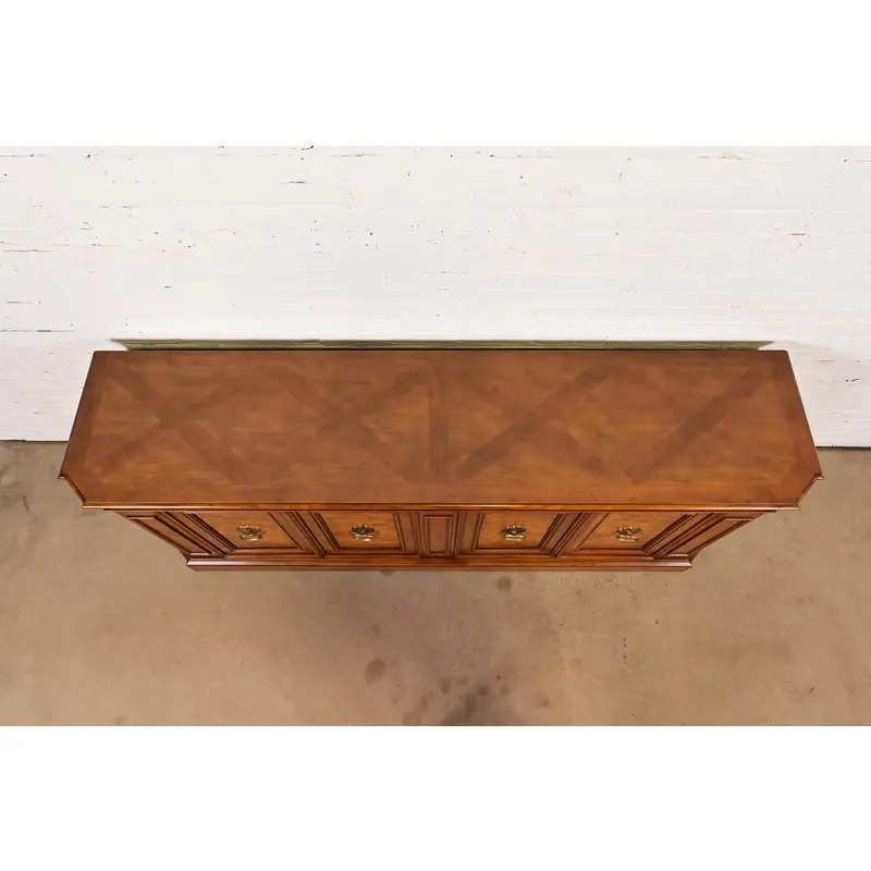 Baker Furniture French Regency Louis XVI Carved Cherry and Burl Wood Sideboard or Bar Cabinet, Circa 1960s - Image 9