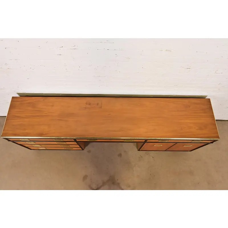 Baker Furniture Mid-Century Hollywood Regency Campaign Satinwood Desk or Executive Credenza, Circa 1960s - Image 9