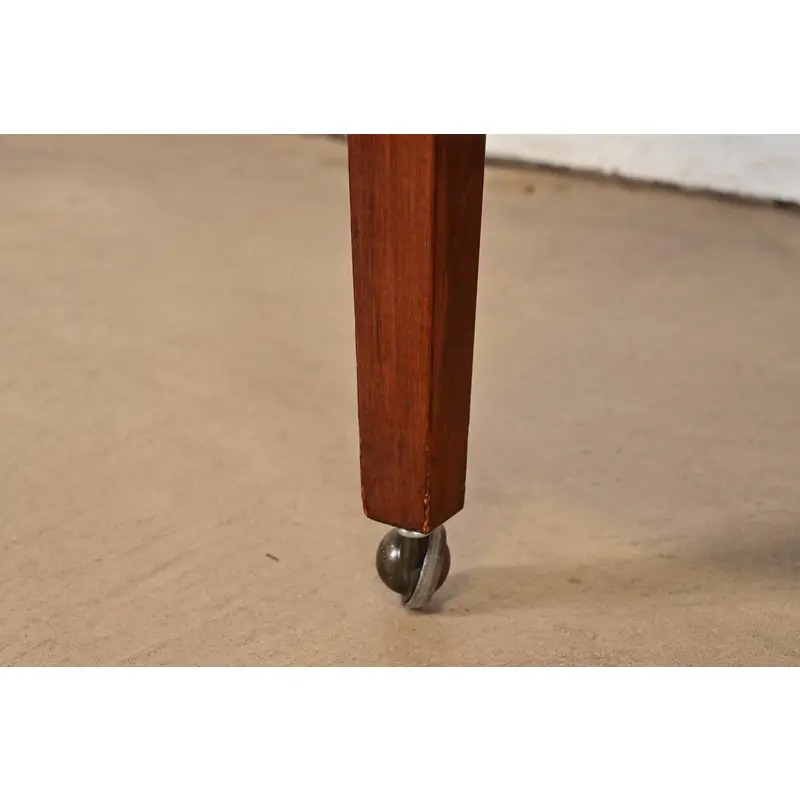 Baker Furniture Regency Carved Mahogany Leather Upholstered Lounge Chairs, Set of Four - Image 9