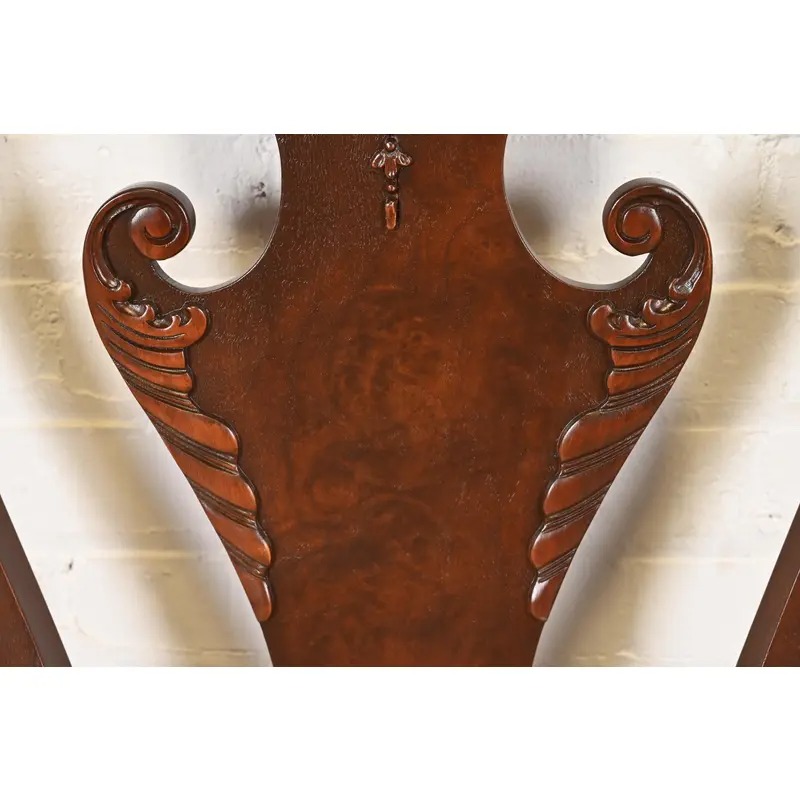 Baker Furniture Stately Homes Georgian Carved Burled Walnut Dining Chairs, Newly Refinished - Image 9