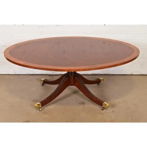 Baker Furniture Style Georgian Banded Mahogany Pedestal Coffee Table