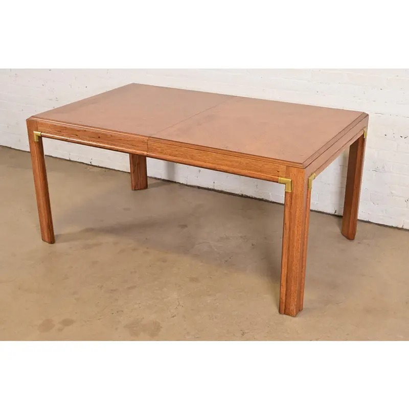 Drexel Heritage Mid-Century Hollywood Regency Campaign Walnut Extension Dining Table, Newly Refinished - Image 9