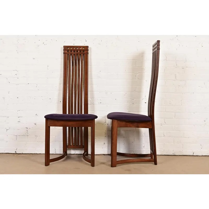 Frank Lloyd Wright Style Arts & Crafts High Back Dining Chairs, Set of Six - Image 9